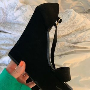 Black Mary Jane Suede Platform Wedges